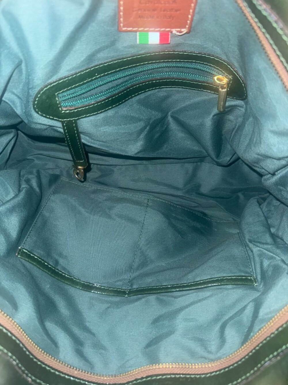 Cavalcanti Quilted Leather Tote Bag Green & Burgundy 14x10x6 Made In Italy - Picture 3 of 10